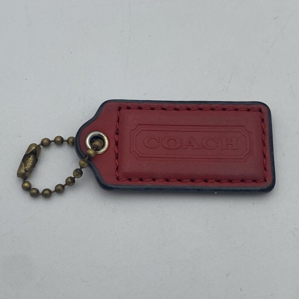Coach Hang Tag Bag Charm Red Coral ~ 2” X 1” Keychain Brass Chain